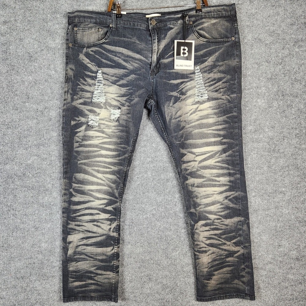 NWT Blind Trust Jeans Mens Slim Fit Distressed Acid Wash Black Size 46x33